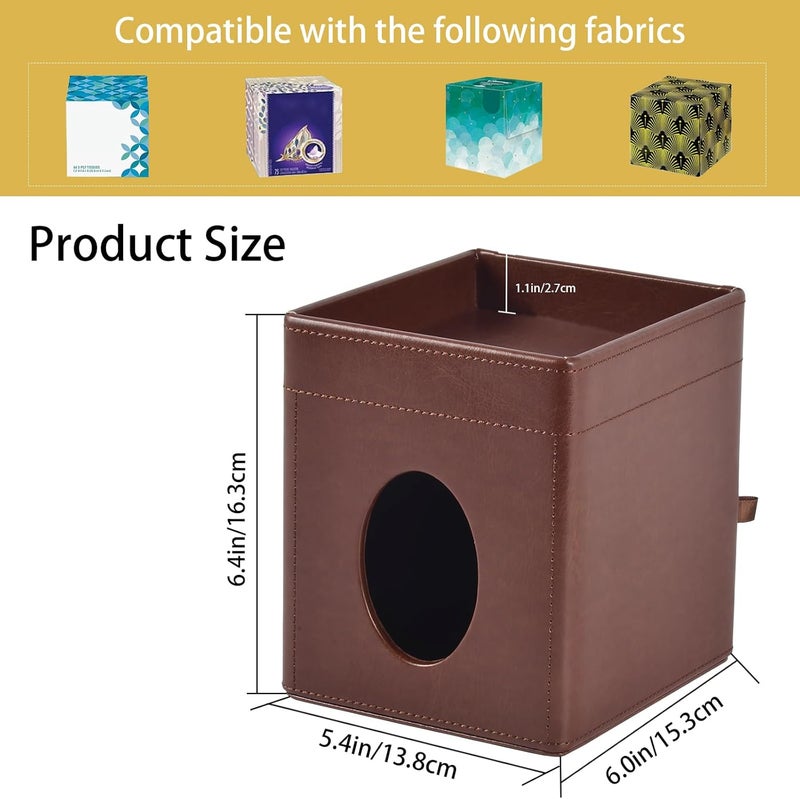 XNONE Tissue Box Cover Square Tissue Box Holder PU Leather Facial Tissues Organizer with Storage Tray for Bathroom Vanity Bedroom Office Car,Stylish Napkin Caddy Decorative Organizer (Brown) - Image 3